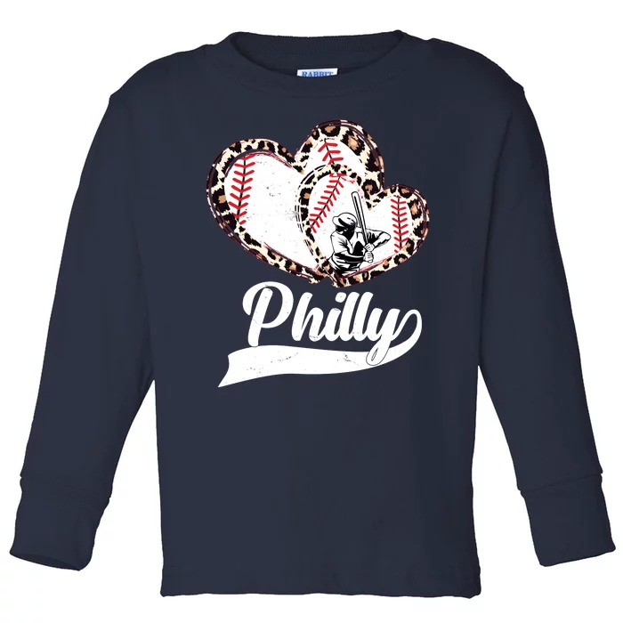 Cute Philly Philadelphia Baseball Hearts Toddler Long Sleeve Shirt