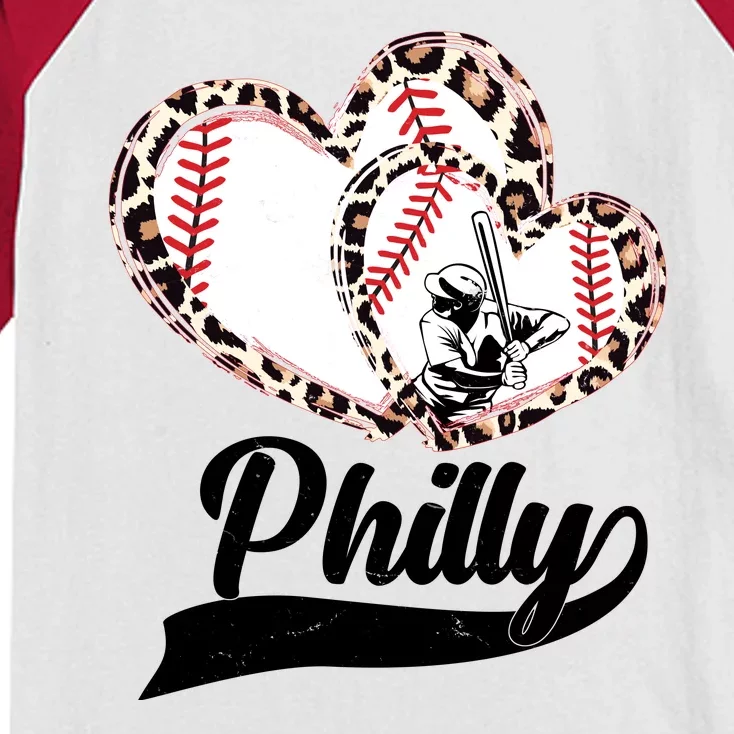 Cute Philly Philadelphia Baseball Hearts Kids Colorblock Raglan Jersey