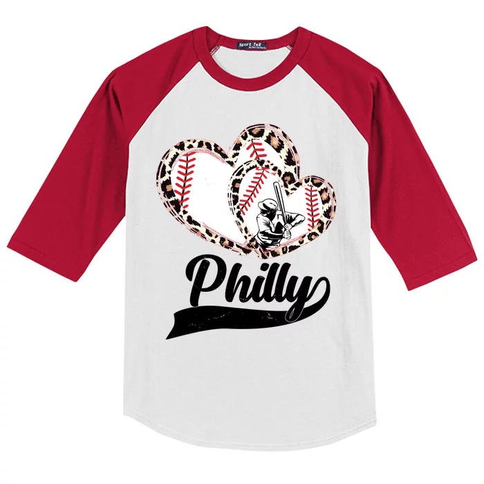 Cute Philly Philadelphia Baseball Hearts Kids Colorblock Raglan Jersey