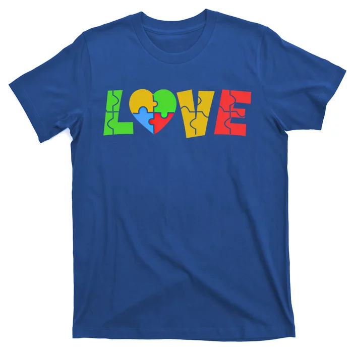 Colorful Puzzle Pieces Autism Awareness Coloured Love Heart Cool Gift T-Shirt