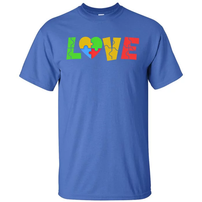 Colorful Puzzle Pieces Autism Awareness Coloured Love Heart Cool Gift Tall T-Shirt