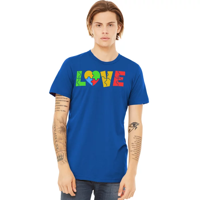 Colorful Puzzle Pieces Autism Awareness Coloured Love Heart Cool Gift Premium T-Shirt