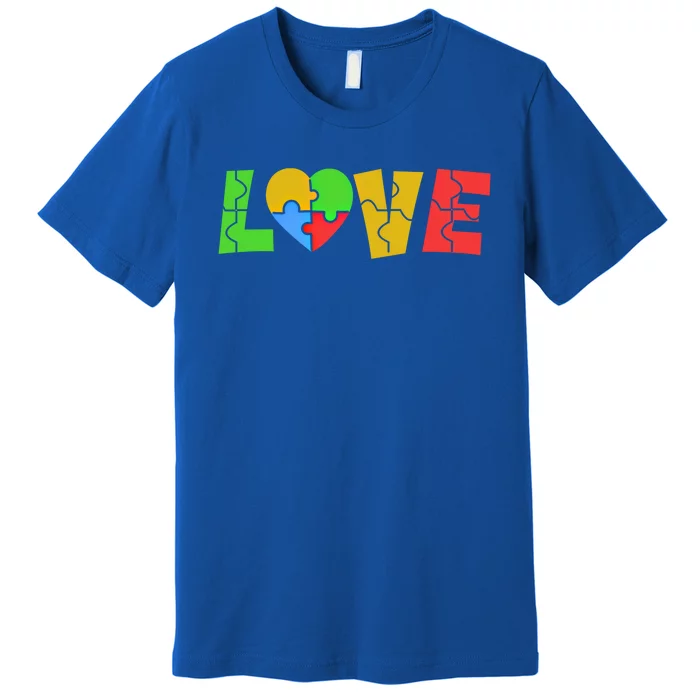 Colorful Puzzle Pieces Autism Awareness Coloured Love Heart Cool Gift Premium T-Shirt