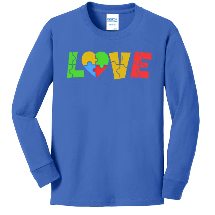 Colorful Puzzle Pieces Autism Awareness Coloured Love Heart Cool Gift Kids Long Sleeve Shirt