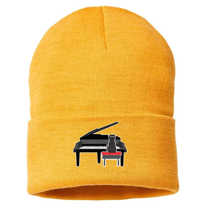 Cat Playing Piano Music Lover Funny T Sustainable Knit Beanie