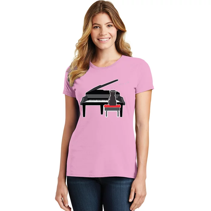 Cat Playing Piano Music Lover Funny T Women's T-Shirt