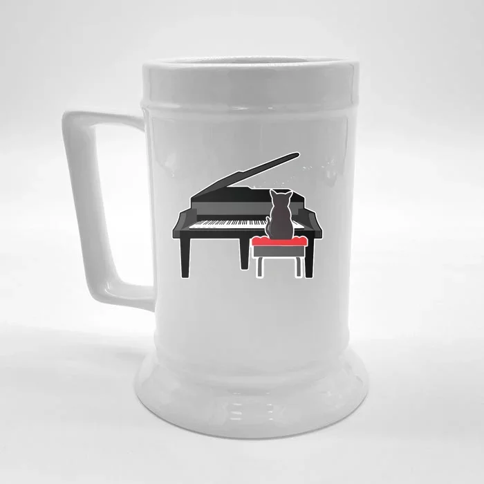 Cat Playing Piano Music Lover Funny T Front & Back Beer Stein