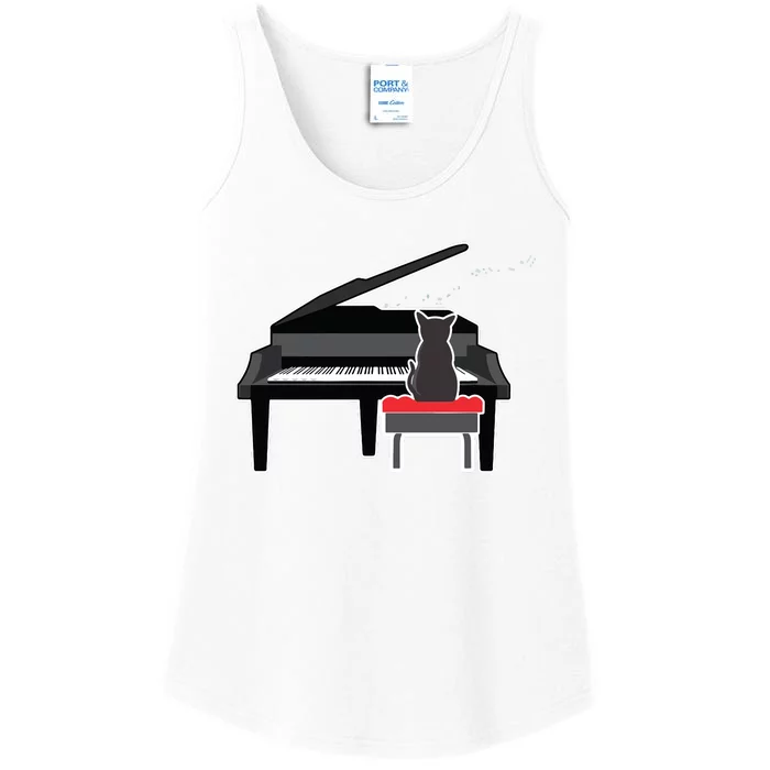 Cat Playing Piano Music Lover Funny T Ladies Essential Tank