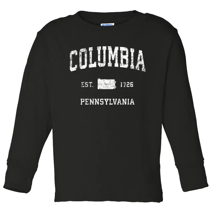 Columbia Pennsylvania PA Vintage Athletic Sports Design Toddler Long Sleeve Shirt