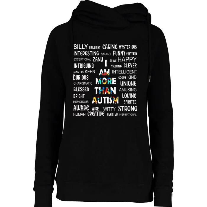 Colorful Puzzle Piece Ribbon I Am More Than Autism Awareness Womens Funnel Neck Pullover Hood