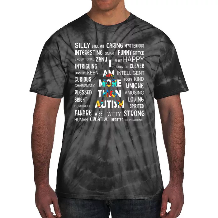 Colorful Puzzle Piece Ribbon I Am More Than Autism Awareness Tie-Dye T-Shirt