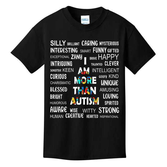 Colorful Puzzle Piece Ribbon I Am More Than Autism Awareness Kids T-Shirt