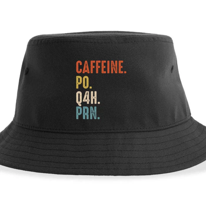 Caffeine Po Q4h Prn Funny Nurse Vintage Sustainable Bucket Hat