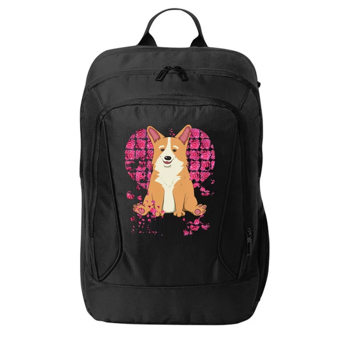 Corgi Pink Rose Flower Heart Dog Mom Floral Valentines Day Meaningful Gift City Backpack