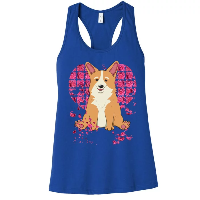 Corgi Pink Rose Flower Heart Dog Mom Floral Valentines Day Meaningful Gift Women's Racerback Tank