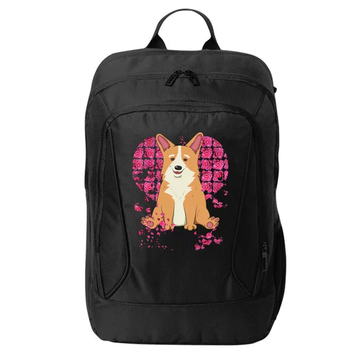 Corgi Pink Rose Flower Heart Dog Mom Floral Valentines Day Cute Gift City Backpack