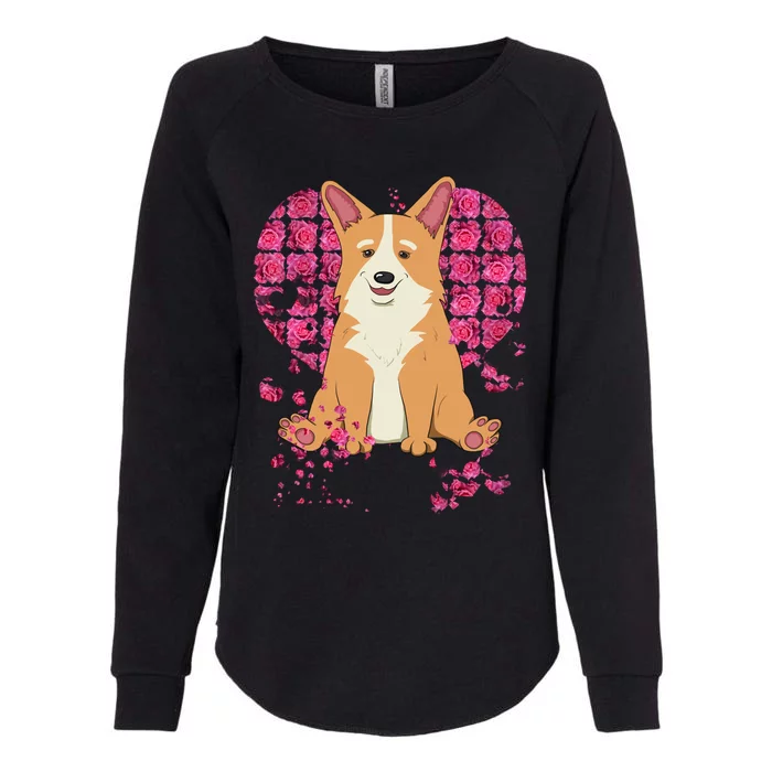 Corgi Pink Rose Flower Heart Dog Mom Floral Valentines Day Cute Gift Womens California Wash Sweatshirt