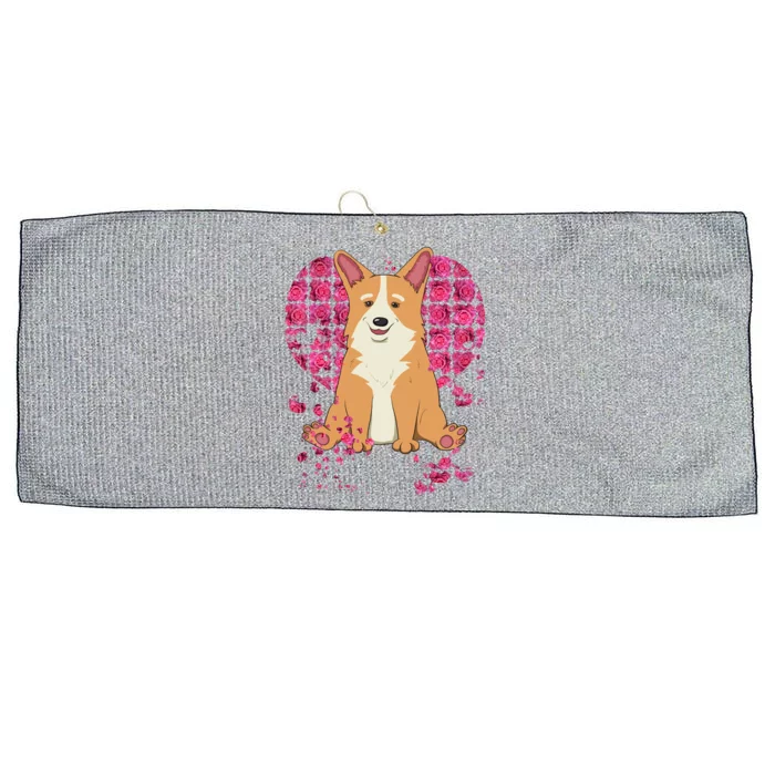 Corgi Pink Rose Flower Heart Dog Mom Floral Valentines Day Cute Gift Large Microfiber Waffle Golf Towel