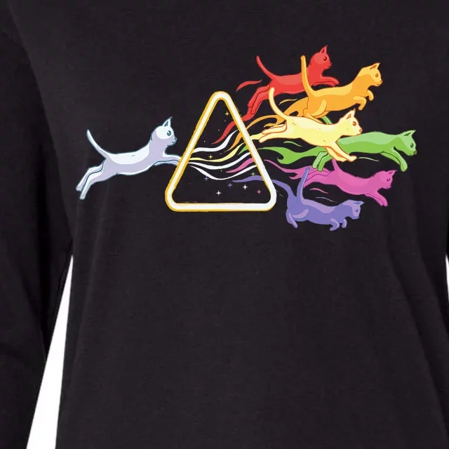 Cat Prism Rainbow Light Funny Physics Science Spectral Cat Womens Cotton Relaxed Long Sleeve T-Shirt