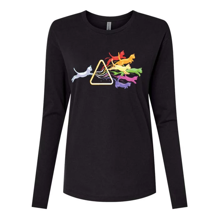 Cat Prism Rainbow Light Funny Physics Science Spectral Cat Womens Cotton Relaxed Long Sleeve T-Shirt