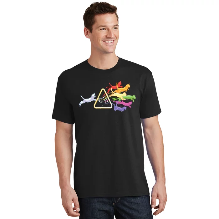 Cat Prism Rainbow Light Funny Physics Science Spectral Cat T-Shirt