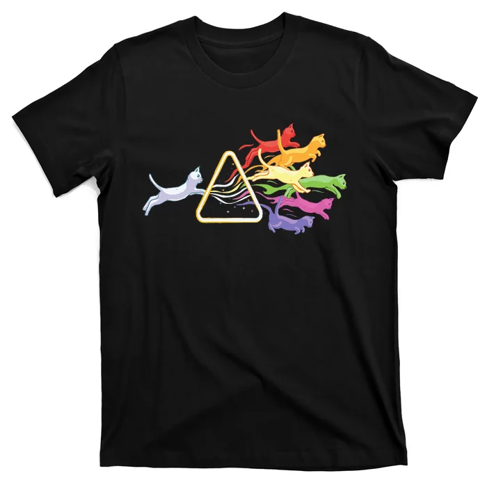 Cat Prism Rainbow Light Funny Physics Science Spectral Cat T-Shirt