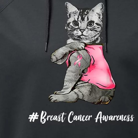 Cat Pink Ribbon Breast Cancer Performance Fleece Hoodie