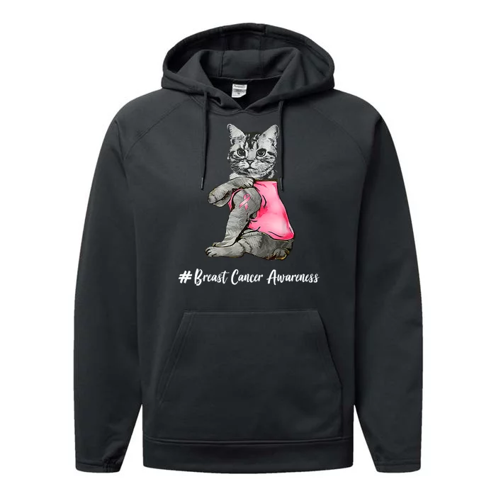 Cat Pink Ribbon Breast Cancer Performance Fleece Hoodie