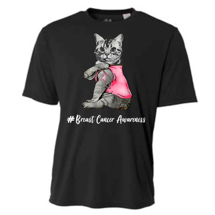 Cat Pink Ribbon Breast Cancer Cooling Performance Crew T-Shirt