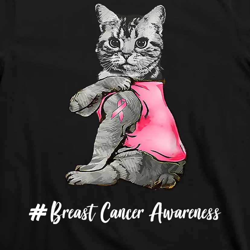 Cat Pink Ribbon Breast Cancer T-Shirt