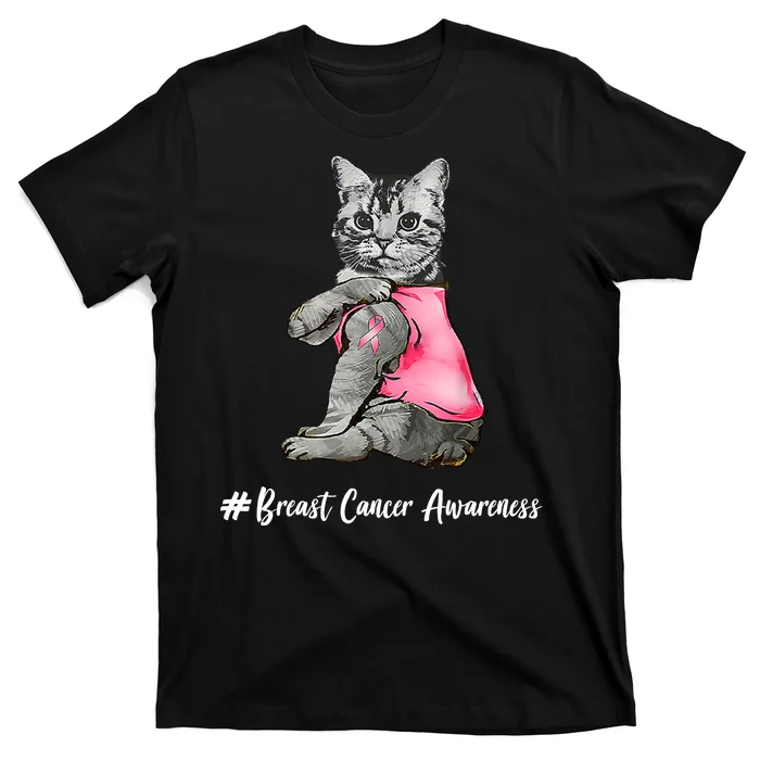 Cat Pink Ribbon Breast Cancer T-Shirt