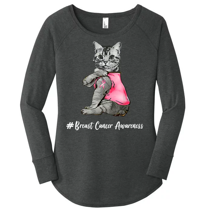 Cat Pink Ribbon Breast Cancer Women's Perfect Tri Tunic Long Sleeve Shirt