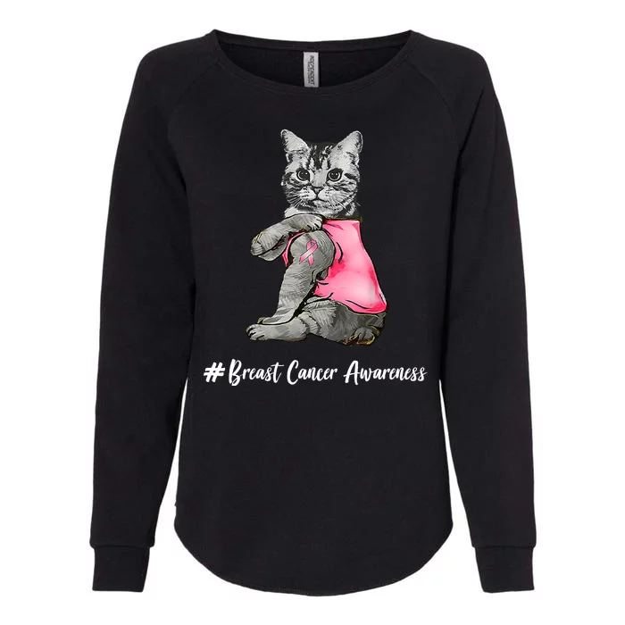 Cat Pink Ribbon Breast Cancer Womens California Wash Sweatshirt