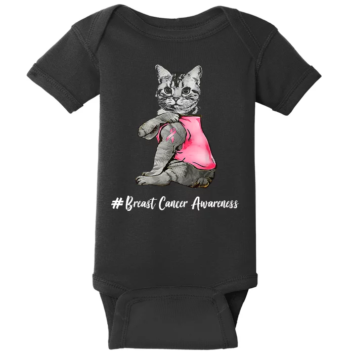 Cat Pink Ribbon Breast Cancer Baby Bodysuit