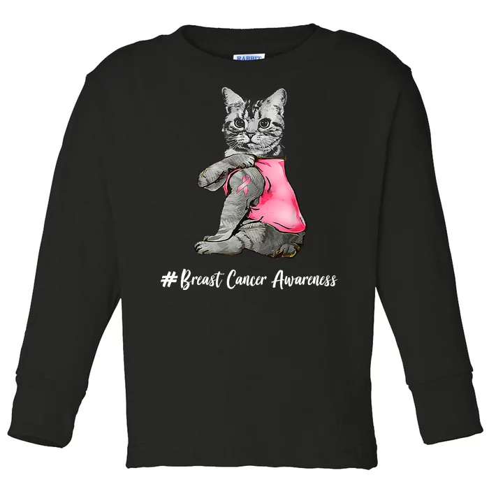 Cat Pink Ribbon Breast Cancer Toddler Long Sleeve Shirt