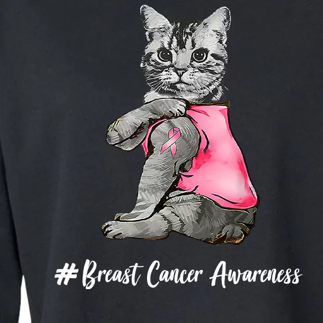 Cat Pink Ribbon Breast Cancer Cropped Pullover Crew