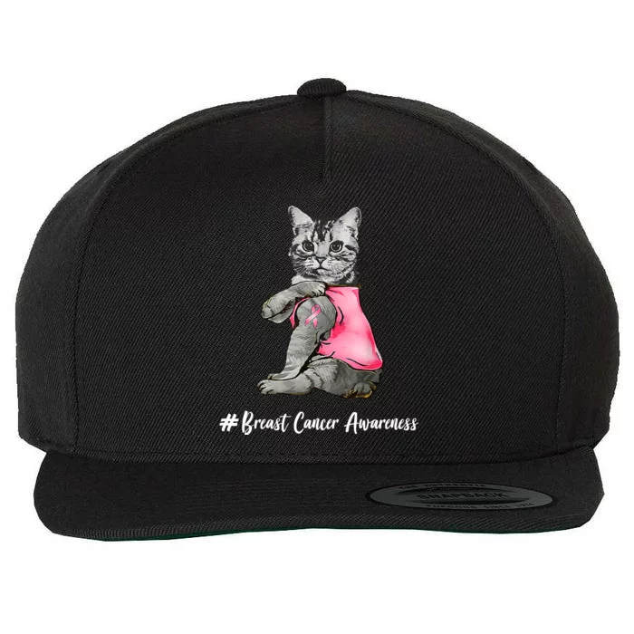 Cat Pink Ribbon Breast Cancer Wool Snapback Cap