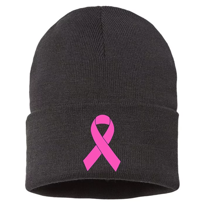 Cute Pink Ribbon Breast Cancer Awareness Kids Sustainable Knit Beanie