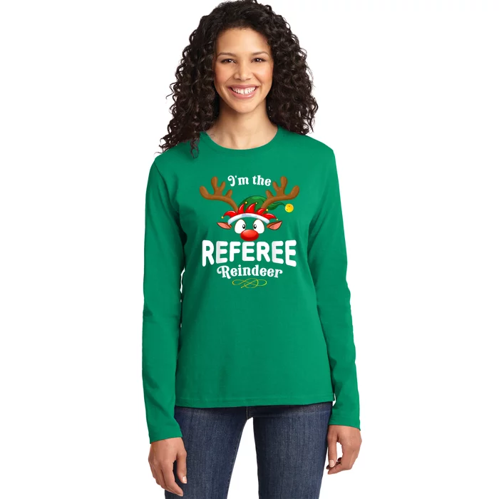 Christmas Pjs Referee Xmas Reindeer Matching Ladies Long Sleeve Shirt