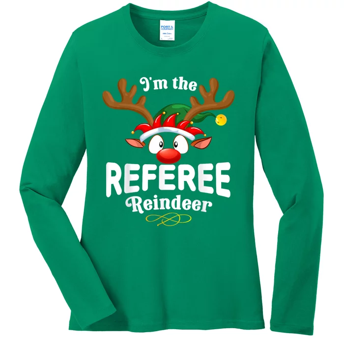 Christmas Pjs Referee Xmas Reindeer Matching Ladies Long Sleeve Shirt