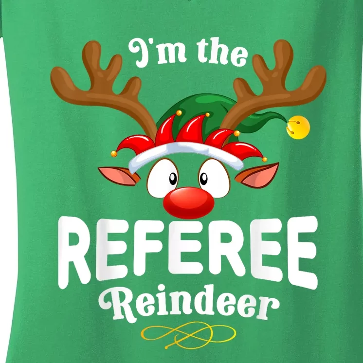 Christmas Pjs Referee Xmas Reindeer Matching Women's V-Neck T-Shirt