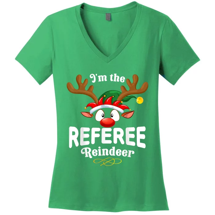 Christmas Pjs Referee Xmas Reindeer Matching Women's V-Neck T-Shirt