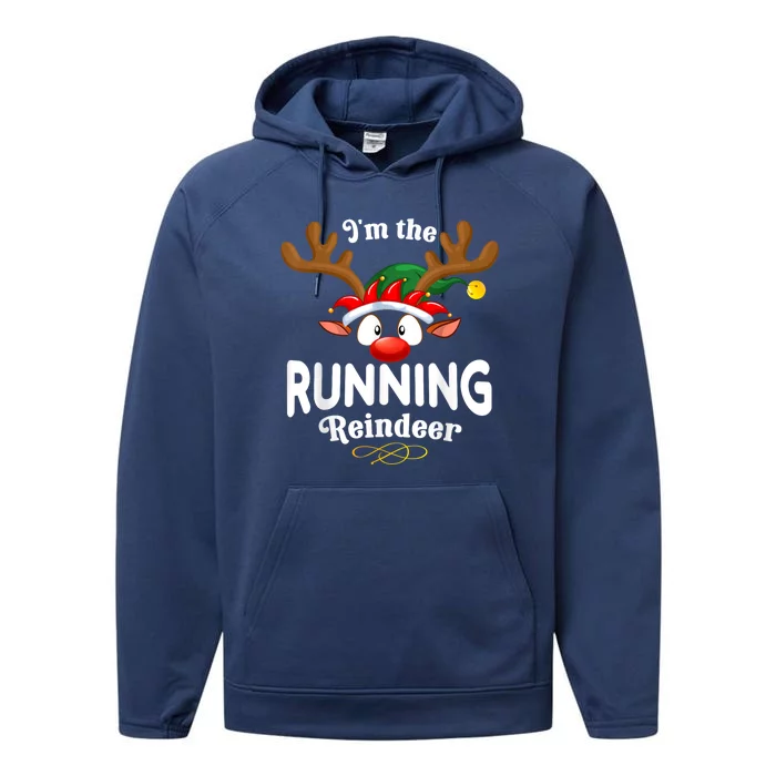 Christmas Pjs Running Xmas Reindeer Matching Performance Fleece Hoodie