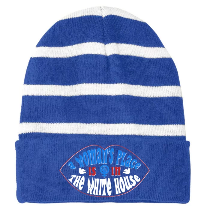 Cute Patriotic Rwb A Womans Place Is In The White House Striped Beanie with Solid Band