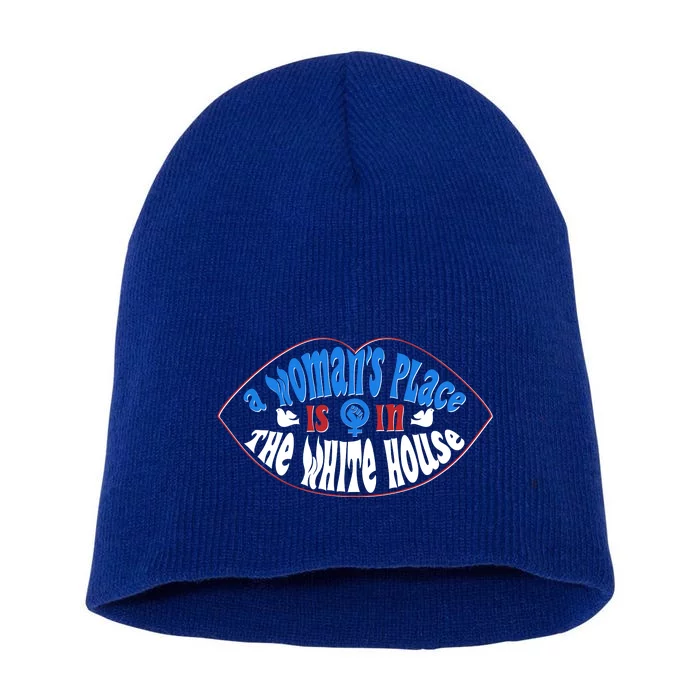 Cute Patriotic Rwb A Womans Place Is In The White House Short Acrylic Beanie