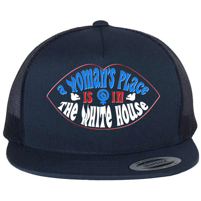 Cute Patriotic Rwb A Womans Place Is In The White House Flat Bill Trucker Hat