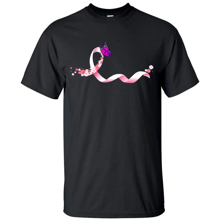 Cute Pink Ribbon Butterfly Breast Cancer Awareness Tall T-Shirt