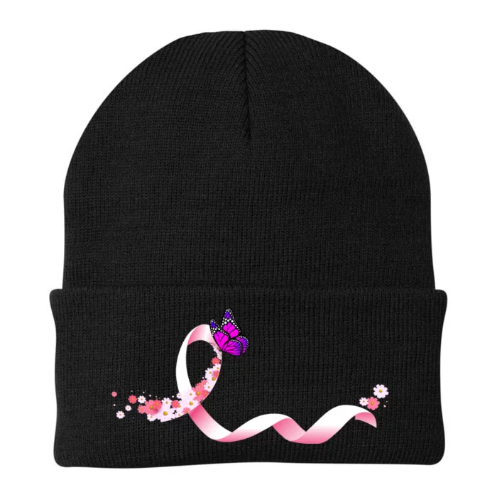 Cute Pink Ribbon Butterfly Breast Cancer Awareness Knit Cap Winter Beanie