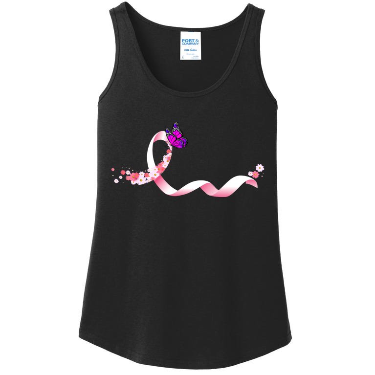 Cute Pink Ribbon Butterfly Breast Cancer Awareness Ladies Essential Tank