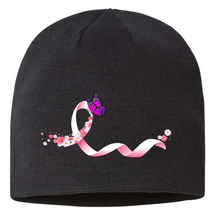 Cute Pink Ribbon Butterfly Breast Cancer Awareness 8 1/2in Sustainable Knit Beanie